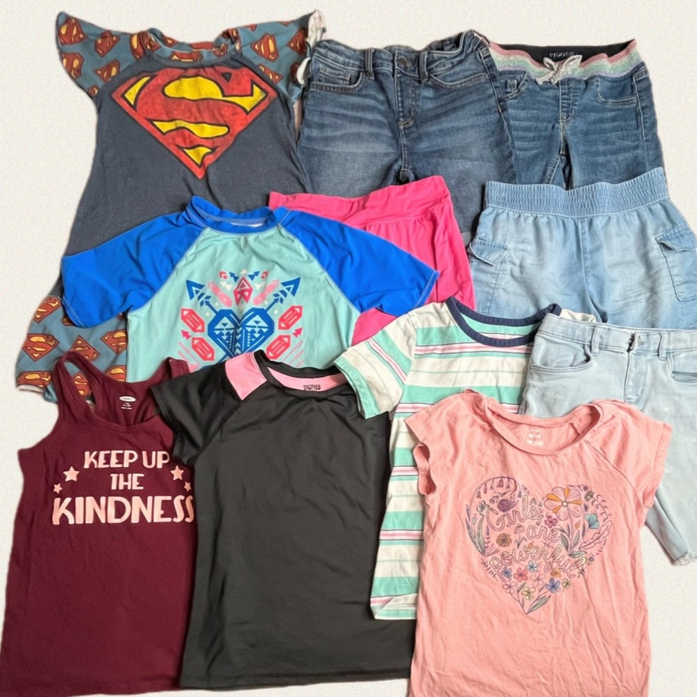 Youth Short Sleeve Tops, Jean Shorts, Skort, Nightgown Bundle Girls size Large
